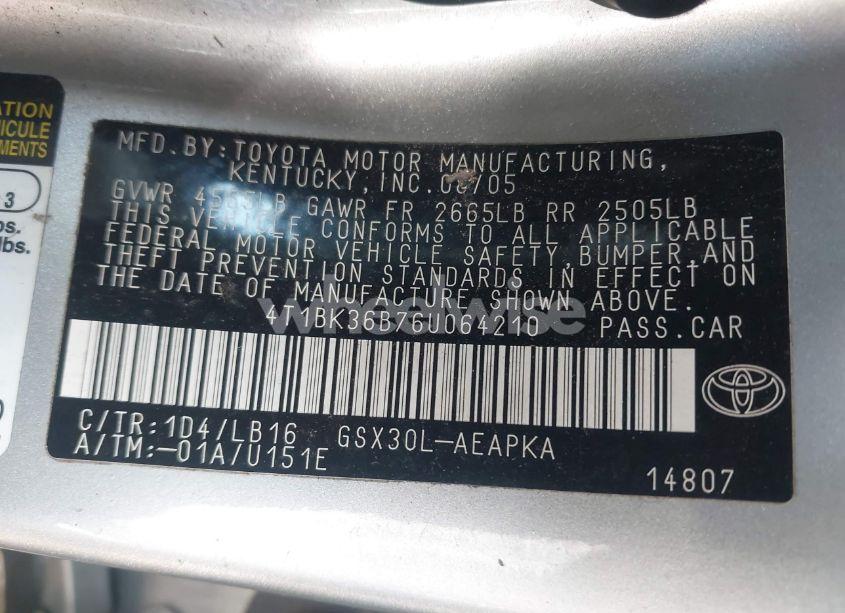 Photo 9 of 2006 Toyota Avalon LIMITED (VIN 4T1BK36B76U064210)