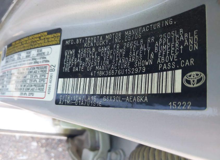 Photo 9 of 2006 Toyota Avalon XLS (VIN 4T1BK36B76U152979)