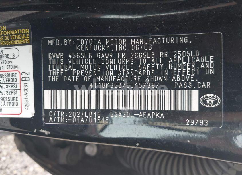 Photo 9 of 2006 Toyota Avalon LIMITED (VIN 4T1BK36B76U157387)