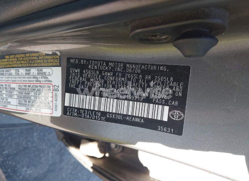 Photo 9 of 2006 Toyota Avalon TOURING (VIN 4T1BK36B76U159219)