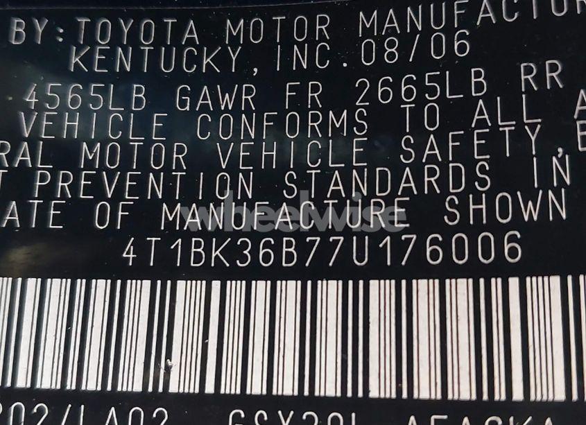 Photo 9 of 2007 Toyota Avalon XLS (VIN 4T1BK36B77U176006)