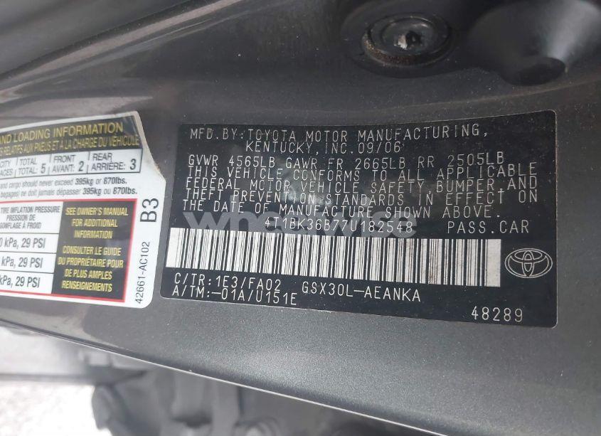 Photo 9 of 2007 Toyota Avalon XL (VIN 4T1BK36B77U182548)