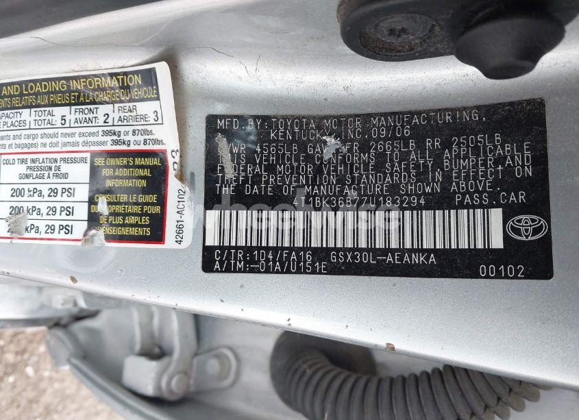 Photo 9 of 2007 Toyota Avalon XL (VIN 4T1BK36B77U183294)