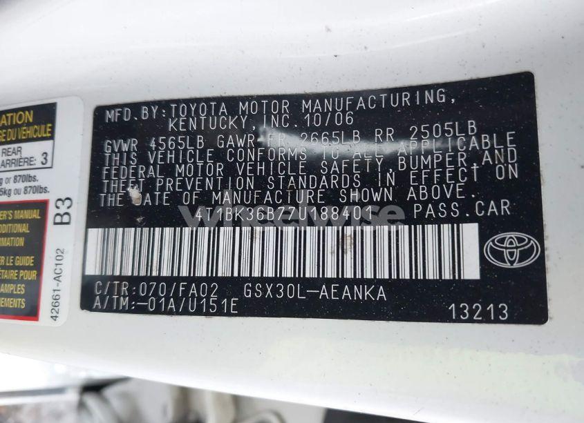 Photo 9 of 2007 Toyota Avalon XL (VIN 4T1BK36B77U188401)
