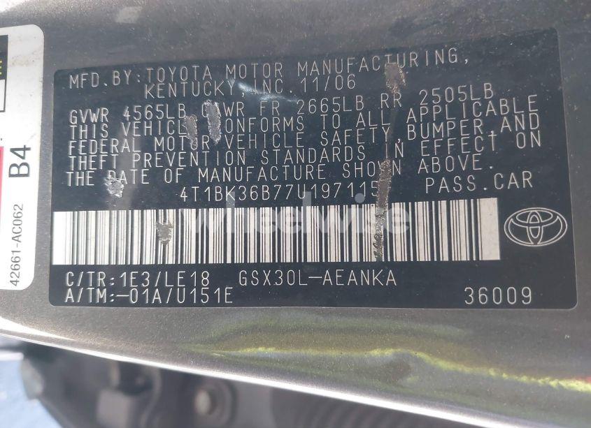 Photo 9 of 2007 Toyota Avalon TOURING (VIN 4T1BK36B77U197115)