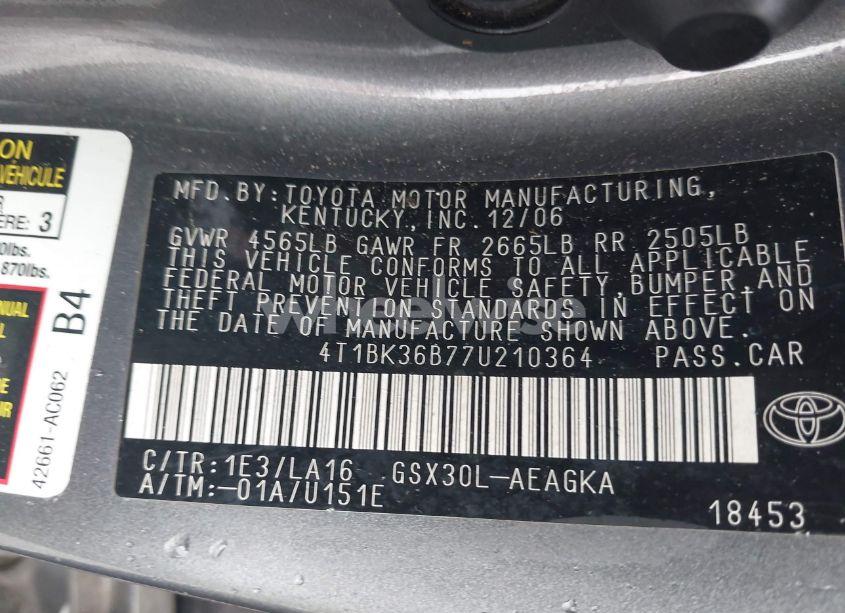 Photo 9 of 2007 Toyota Avalon XLS (VIN 4T1BK36B77U210364)