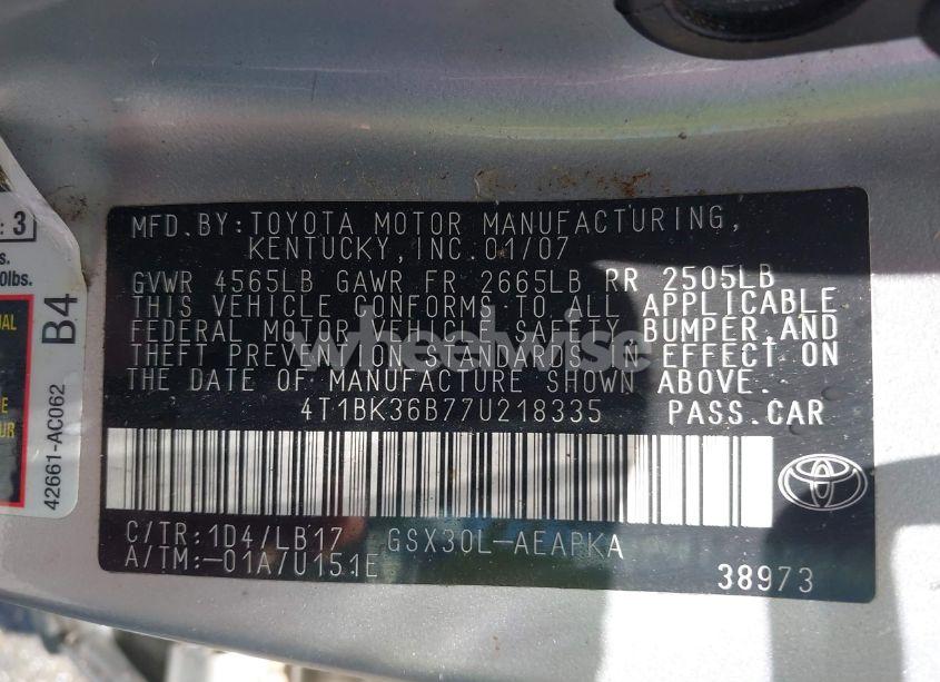 Photo 9 of 2007 Toyota Avalon LIMITED (VIN 4T1BK36B77U218335)