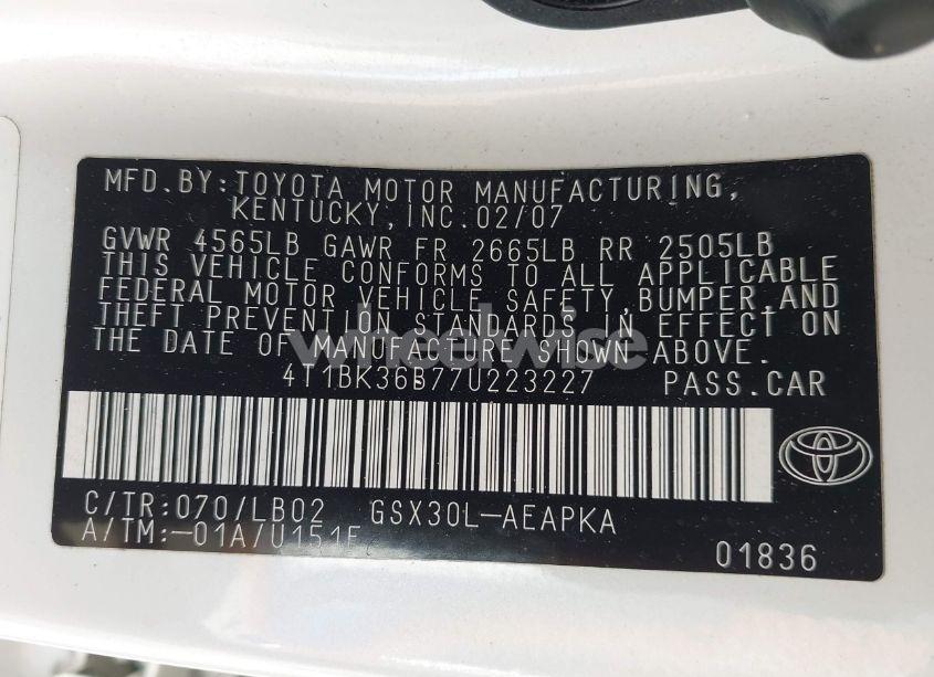 Photo 9 of 2007 Toyota Avalon LIMITED (VIN 4T1BK36B77U223227)