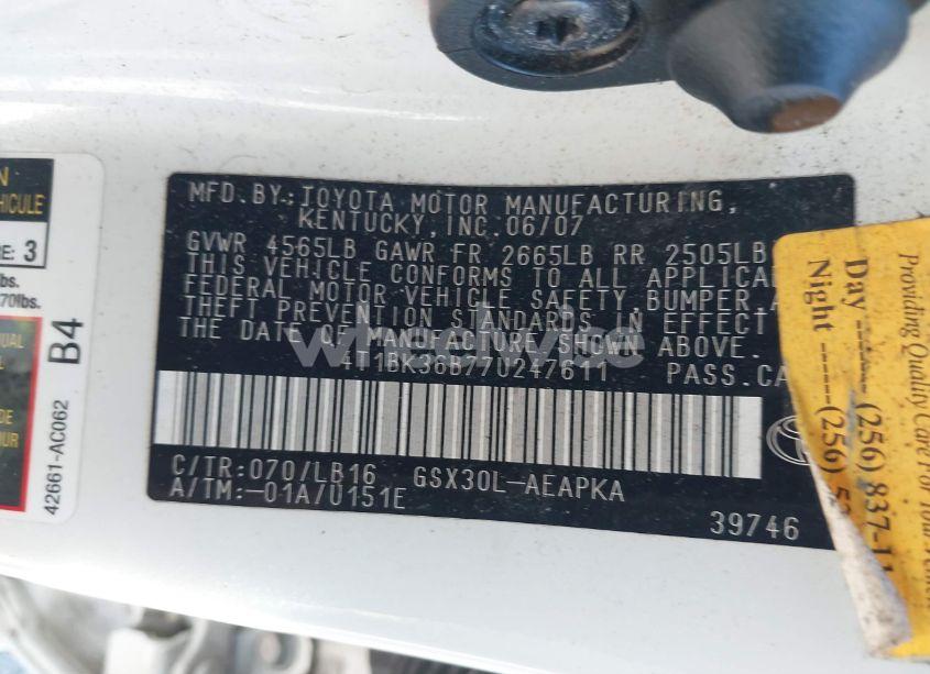 Photo 9 of 2007 Toyota Avalon LIMITED (VIN 4T1BK36B77U247611)