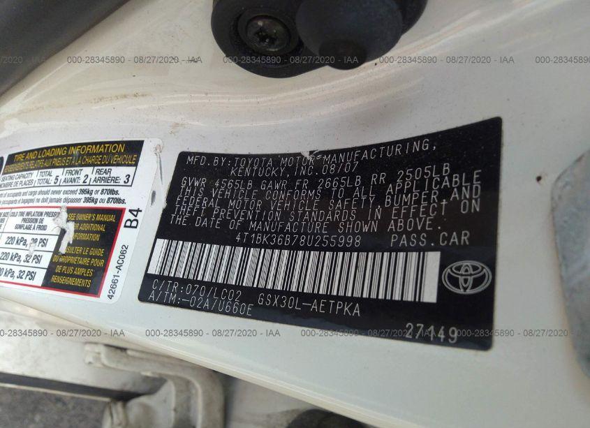 Photo 9 of 2008 Toyota Avalon LIMITED (VIN 4T1BK36B78U255998)