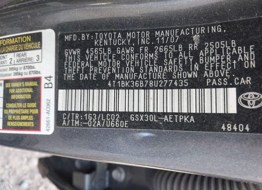 Photo 9 of 2008 Toyota Avalon LIMITED (VIN 4T1BK36B78U277435)