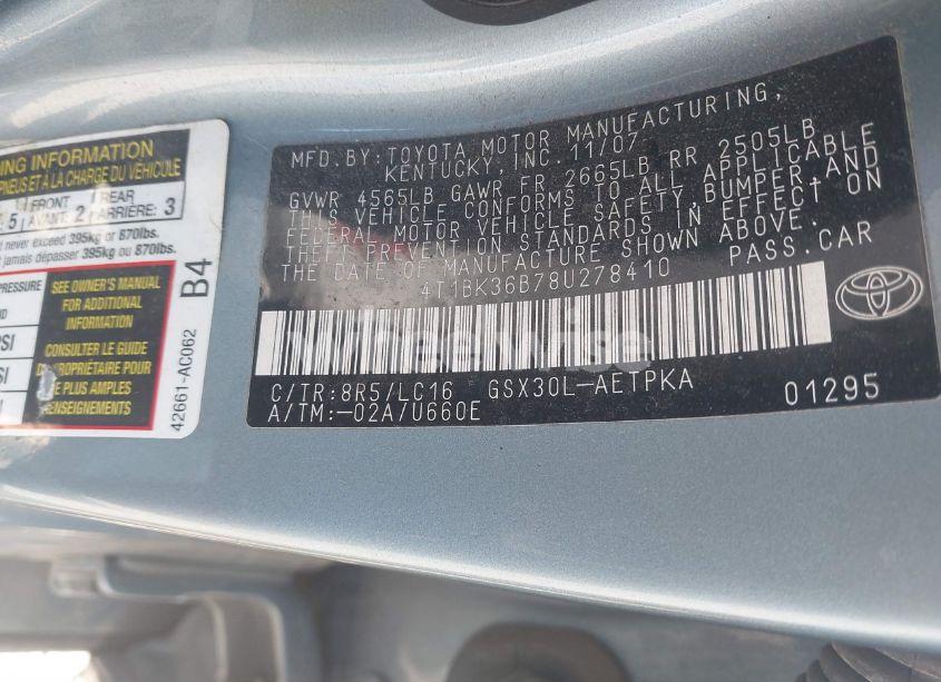 Photo 9 of 2008 Toyota Avalon LIMITED (VIN 4T1BK36B78U278410)