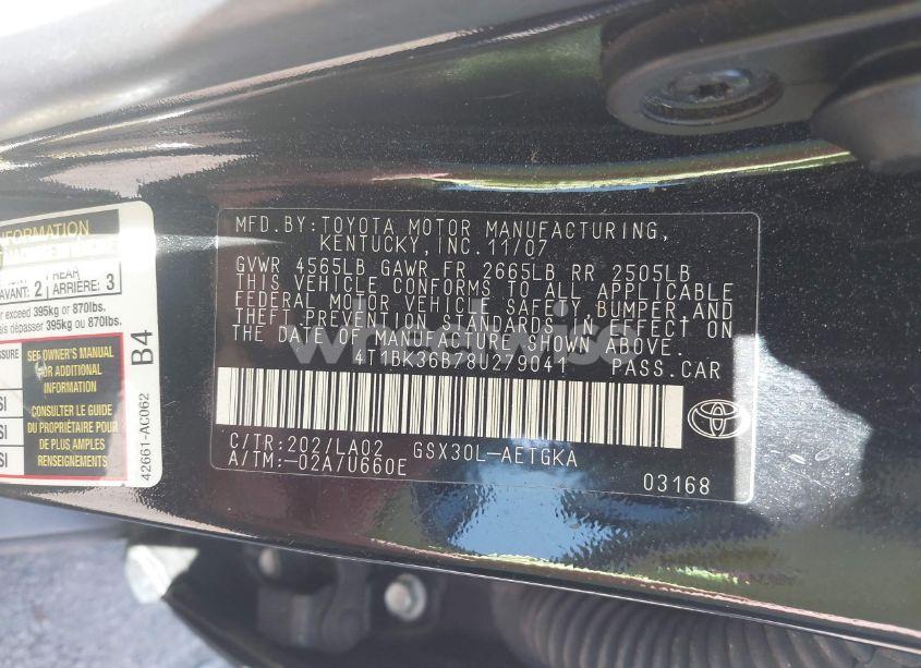 Photo 9 of 2008 Toyota Avalon XLS (VIN 4T1BK36B78U279041)