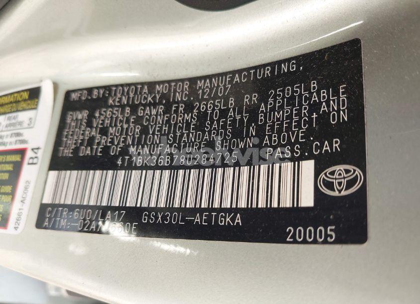Photo 9 of 2008 Toyota Avalon XLS (VIN 4T1BK36B78U284725)