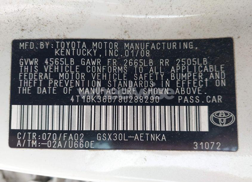 Photo 9 of 2008 Toyota Avalon XL (VIN 4T1BK36B78U288290)