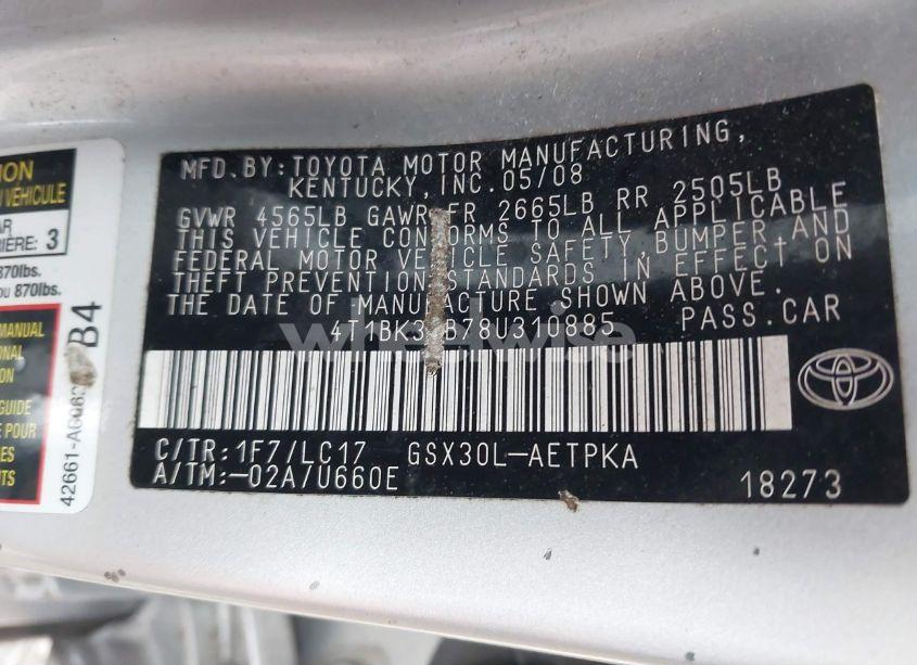 Photo 9 of 2008 Toyota Avalon LIMITED (VIN 4T1BK36B78U310885)