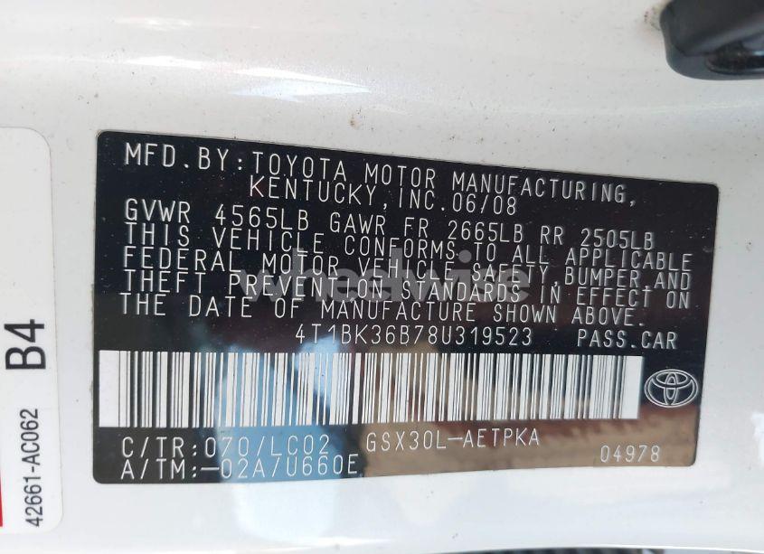 Photo 9 of 2008 Toyota Avalon LIMITED (VIN 4T1BK36B78U319523)