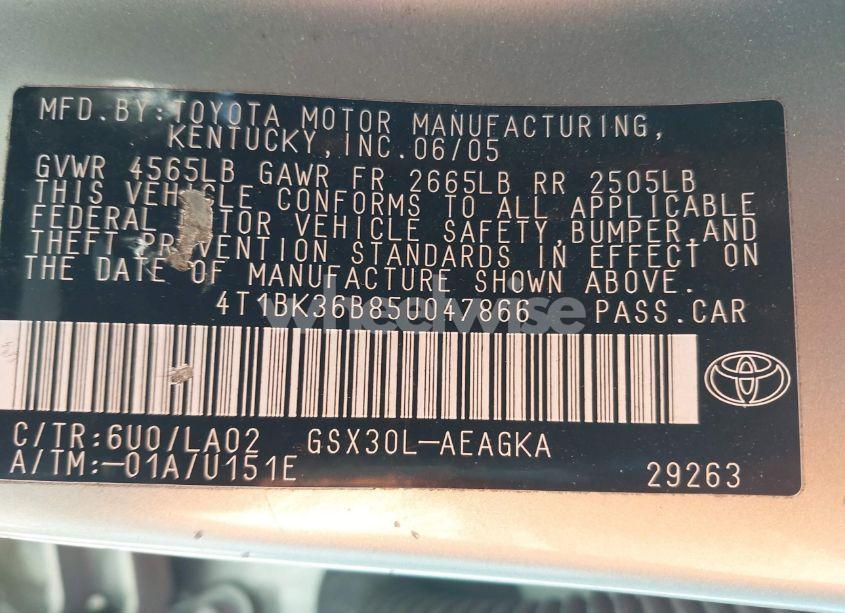 Photo 9 of 2005 Toyota Avalon XLS (VIN 4T1BK36B85U047866)