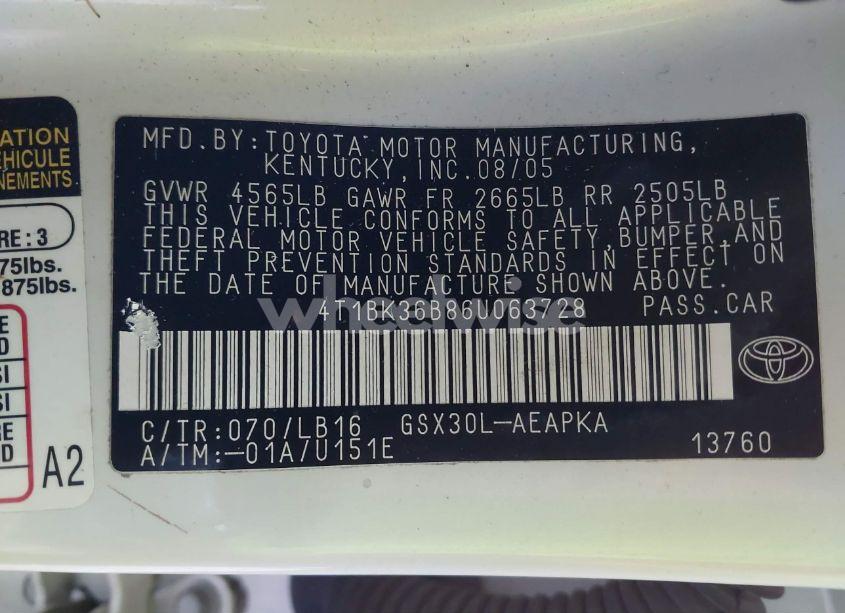 Photo 9 of 2006 Toyota Avalon LIMITED (VIN 4T1BK36B86U063728)