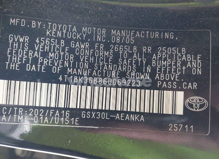 Photo 9 of 2006 Toyota Avalon XL (VIN 4T1BK36B86U069223)