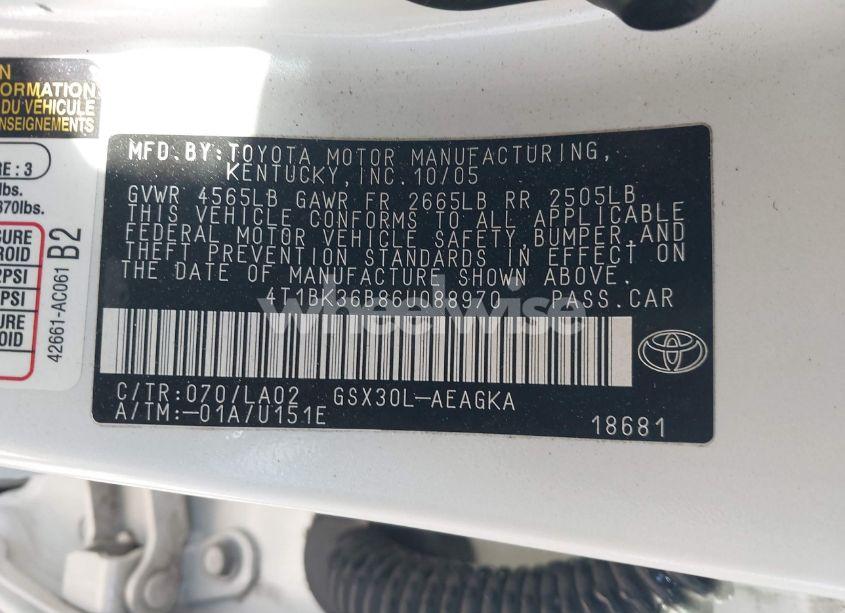 Photo 9 of 2006 Toyota Avalon XLS (VIN 4T1BK36B86U088970)