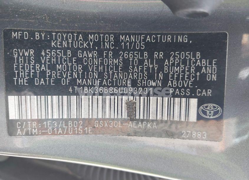 Photo 9 of 2006 Toyota Avalon LIMITED (VIN 4T1BK36B86U093201)