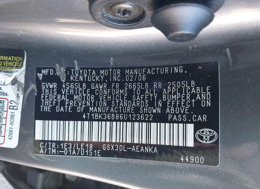 Photo 9 of 2006 Toyota Avalon TOURING (VIN 4T1BK36B86U123622)