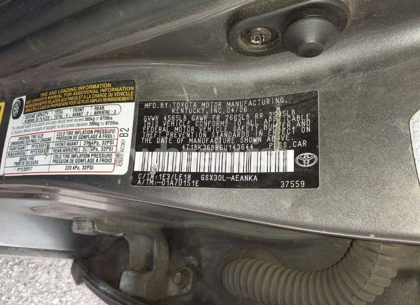Photo 9 of 2006 Toyota Avalon TOURING (VIN 4T1BK36B86U143644)
