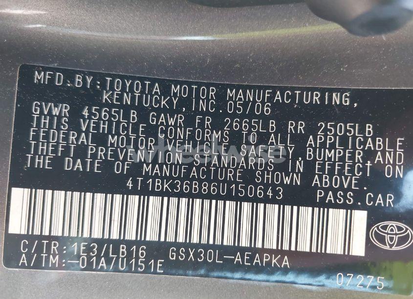 Photo 9 of 2006 Toyota Avalon LIMITED (VIN 4T1BK36B86U150643)