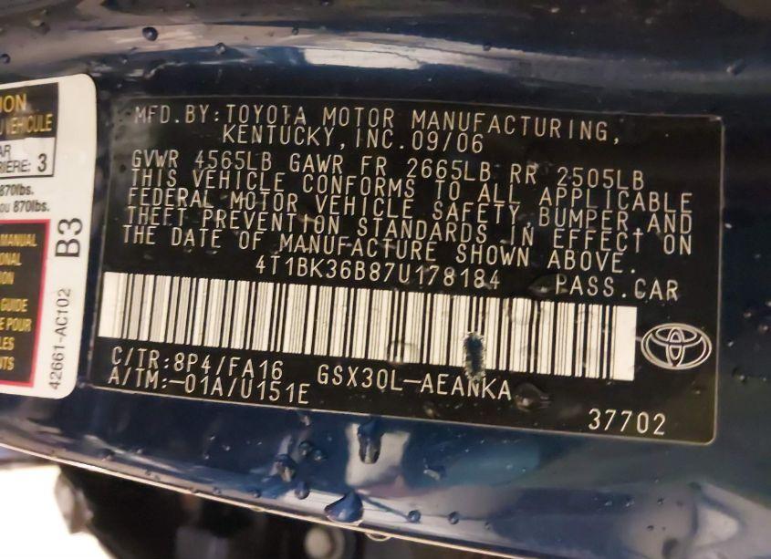 Photo 9 of 2007 Toyota Avalon XL (VIN 4T1BK36B87U178184)