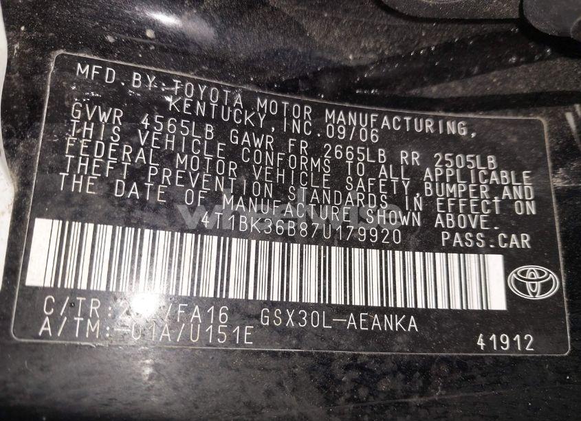 Photo 9 of 2007 Toyota Avalon XL (VIN 4T1BK36B87U179920)