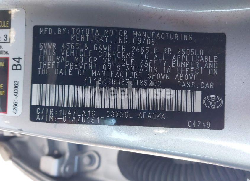 Photo 9 of 2007 Toyota Avalon XLS (VIN 4T1BK36B87U185202)