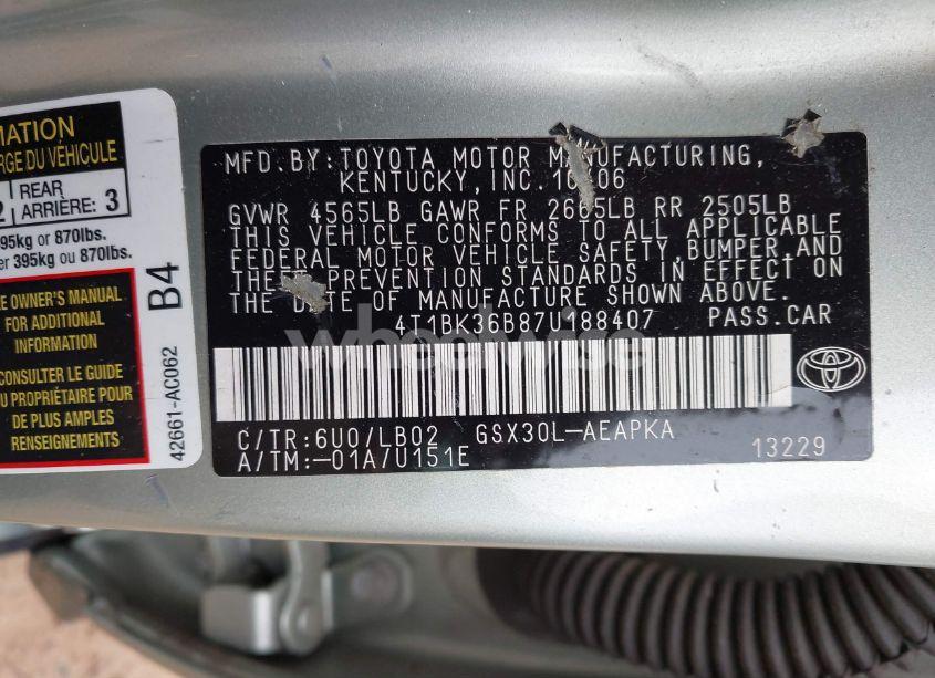 Photo 9 of 2007 Toyota Avalon LIMITED (VIN 4T1BK36B87U188407)