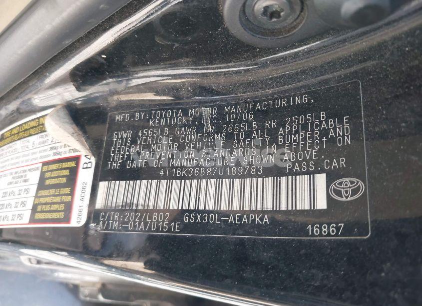 Photo 9 of 2007 Toyota Avalon LIMITED (VIN 4T1BK36B87U189783)