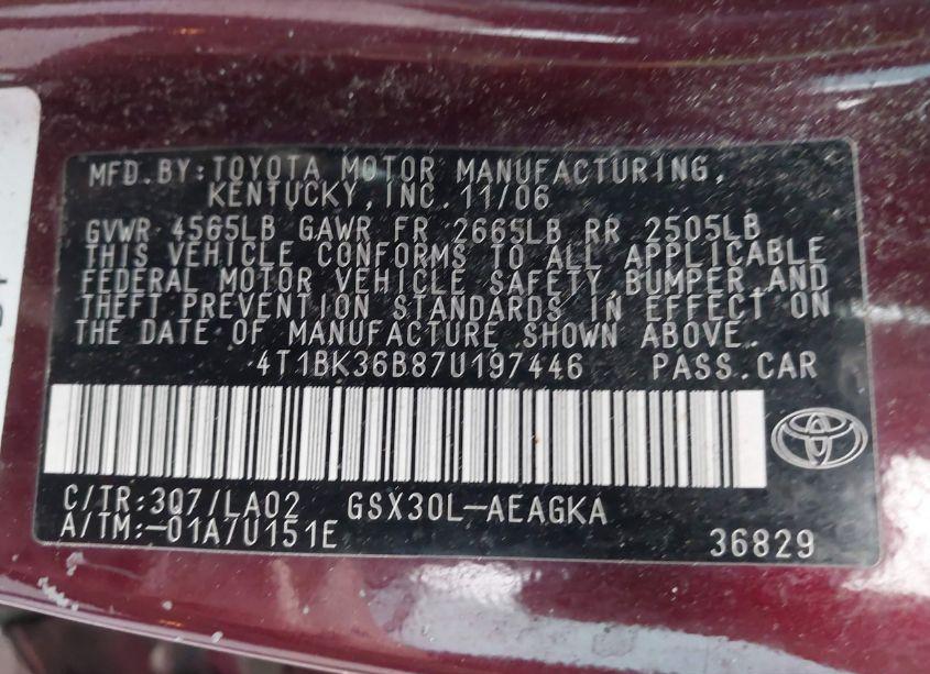 Photo 9 of 2007 Toyota Avalon XLS (VIN 4T1BK36B87U197446)