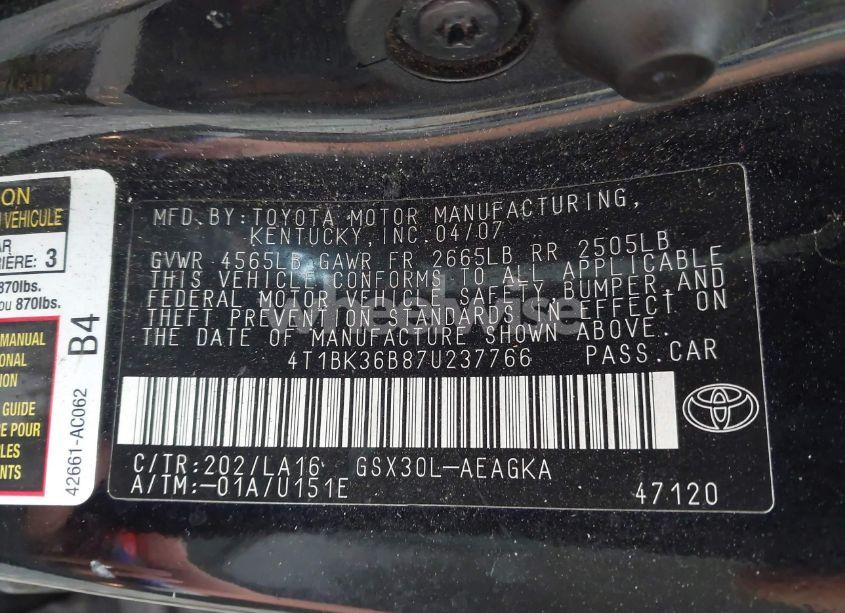 Photo 9 of 2007 Toyota Avalon XLS (VIN 4T1BK36B87U237766)