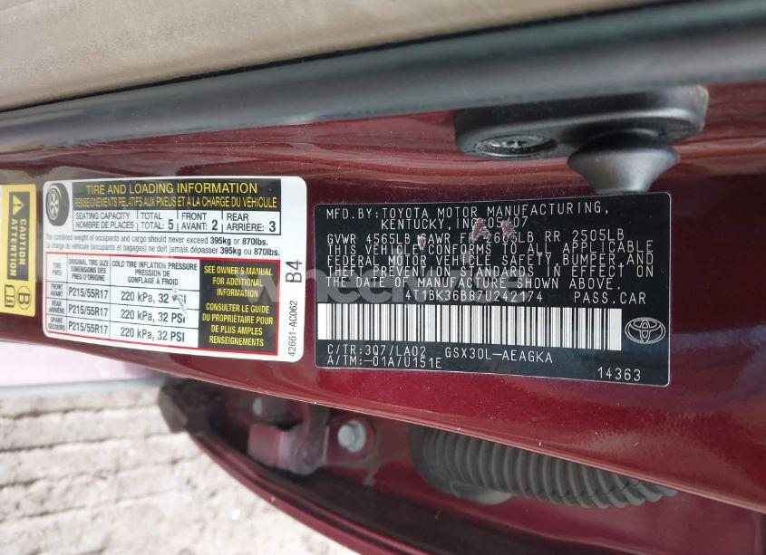 Photo 9 of 2007 Toyota Avalon XLS (VIN 4T1BK36B87U242174)