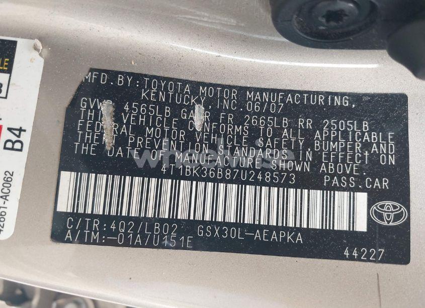 Photo 9 of 2007 Toyota Avalon LIMITED (VIN 4T1BK36B87U248573)