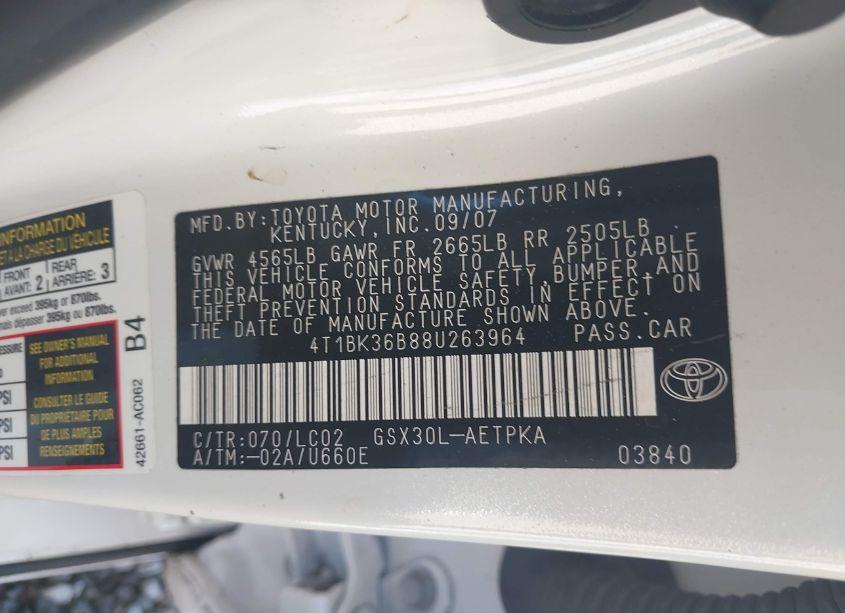 Photo 9 of 2008 Toyota Avalon LIMITED (VIN 4T1BK36B88U263964)