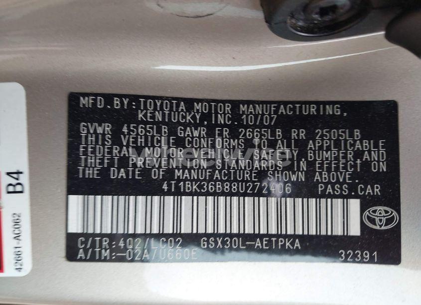 Photo 9 of 2008 Toyota Avalon LIMITED (VIN 4T1BK36B88U272406)