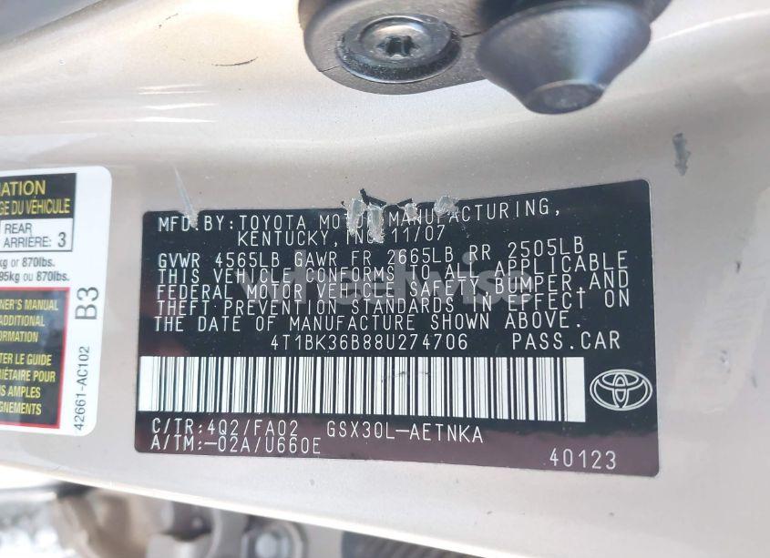 Photo 9 of 2008 Toyota Avalon XL (VIN 4T1BK36B88U274706)