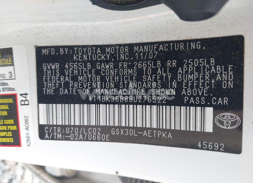 Photo 9 of 2008 Toyota Avalon LIMITED (VIN 4T1BK36B88U276522)