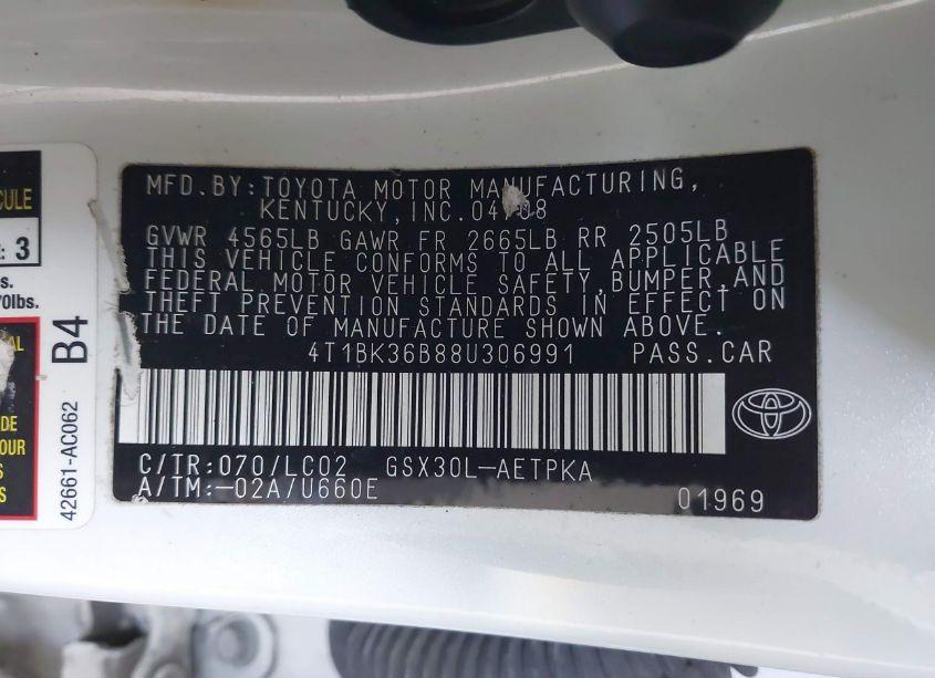 Photo 9 of 2008 Toyota Avalon LIMITED (VIN 4T1BK36B88U306991)