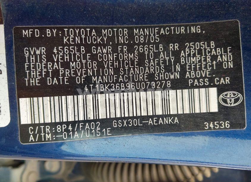Photo 9 of 2006 Toyota Avalon XL (VIN 4T1BK36B96U073278)