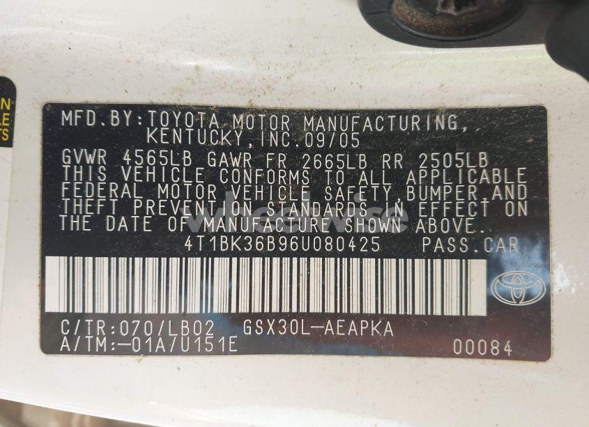 Photo 9 of 2006 Toyota Avalon LIMITED (VIN 4T1BK36B96U080425)