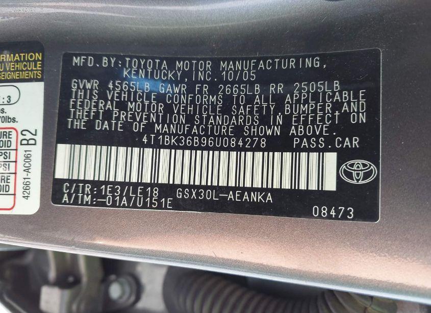 Photo 9 of 2006 Toyota Avalon TOURING (VIN 4T1BK36B96U084278)