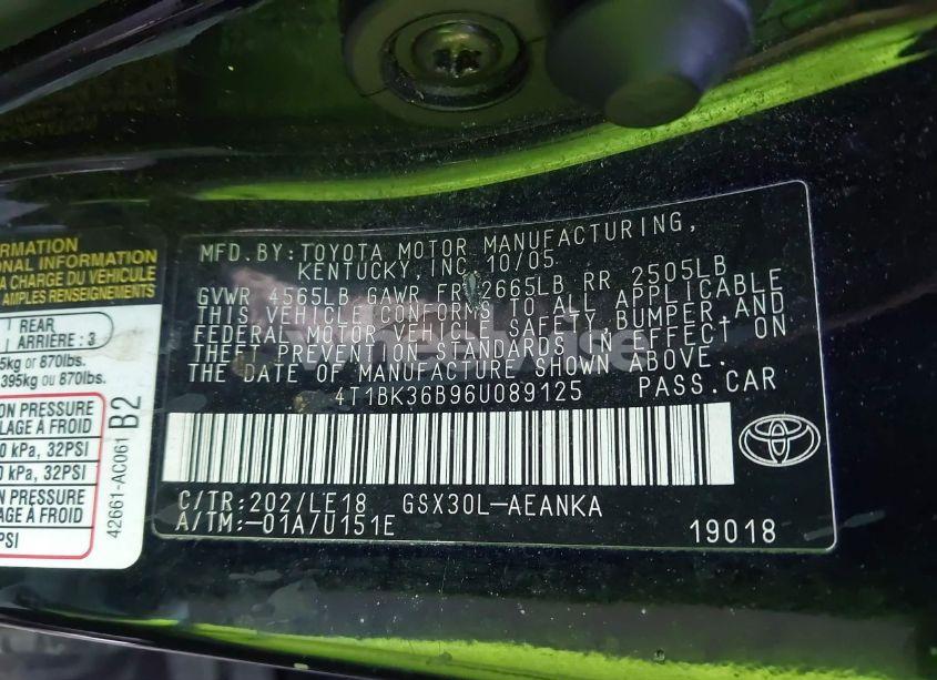 Photo 9 of 2006 Toyota Avalon TOURING (VIN 4T1BK36B96U089125)