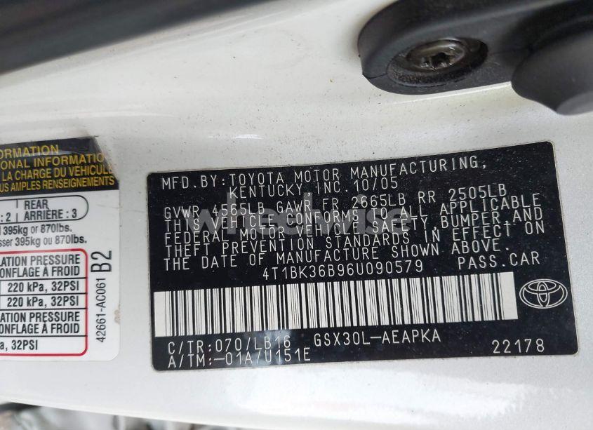 Photo 9 of 2006 Toyota Avalon LIMITED (VIN 4T1BK36B96U090579)
