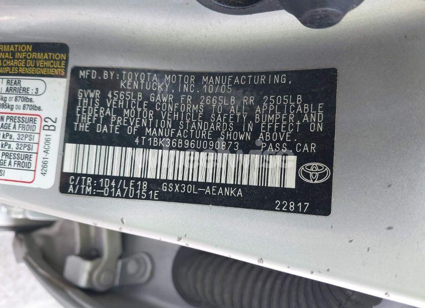 Photo 9 of 2006 Toyota Avalon TOURING (VIN 4T1BK36B96U090873)