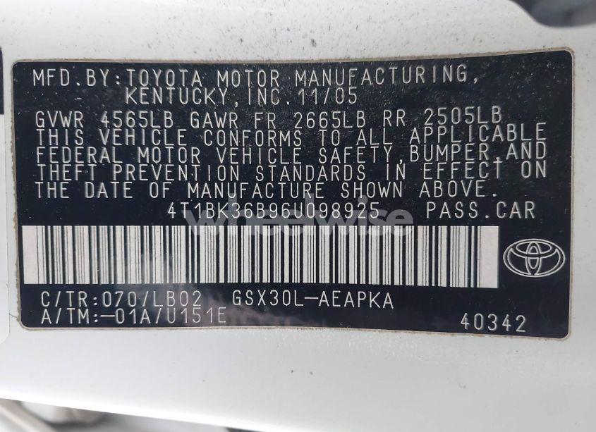 Photo 9 of 2006 Toyota Avalon LIMITED (VIN 4T1BK36B96U098925)